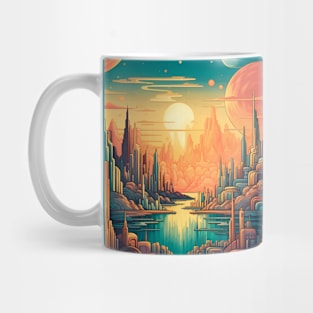 Radiant Horizons: Golden Sci-fi Scene Mug